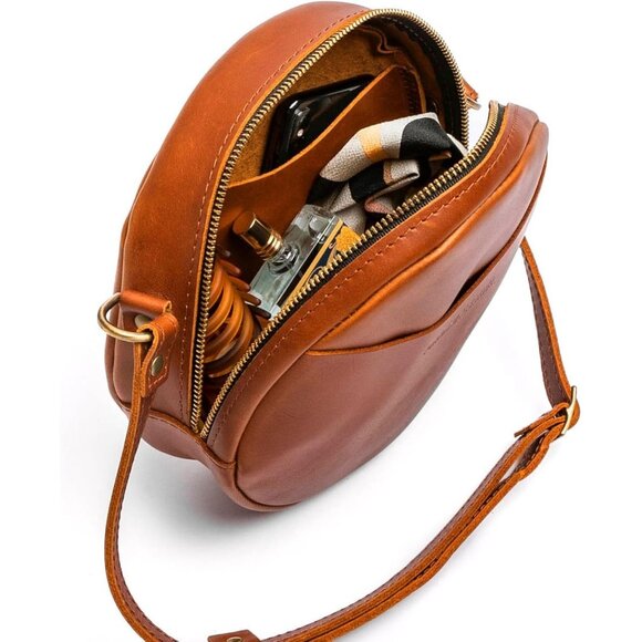 ⚡Portland Leather Women Honey Imported Goods Circle Handmade Crossbody Bag - Picture 2 of 7